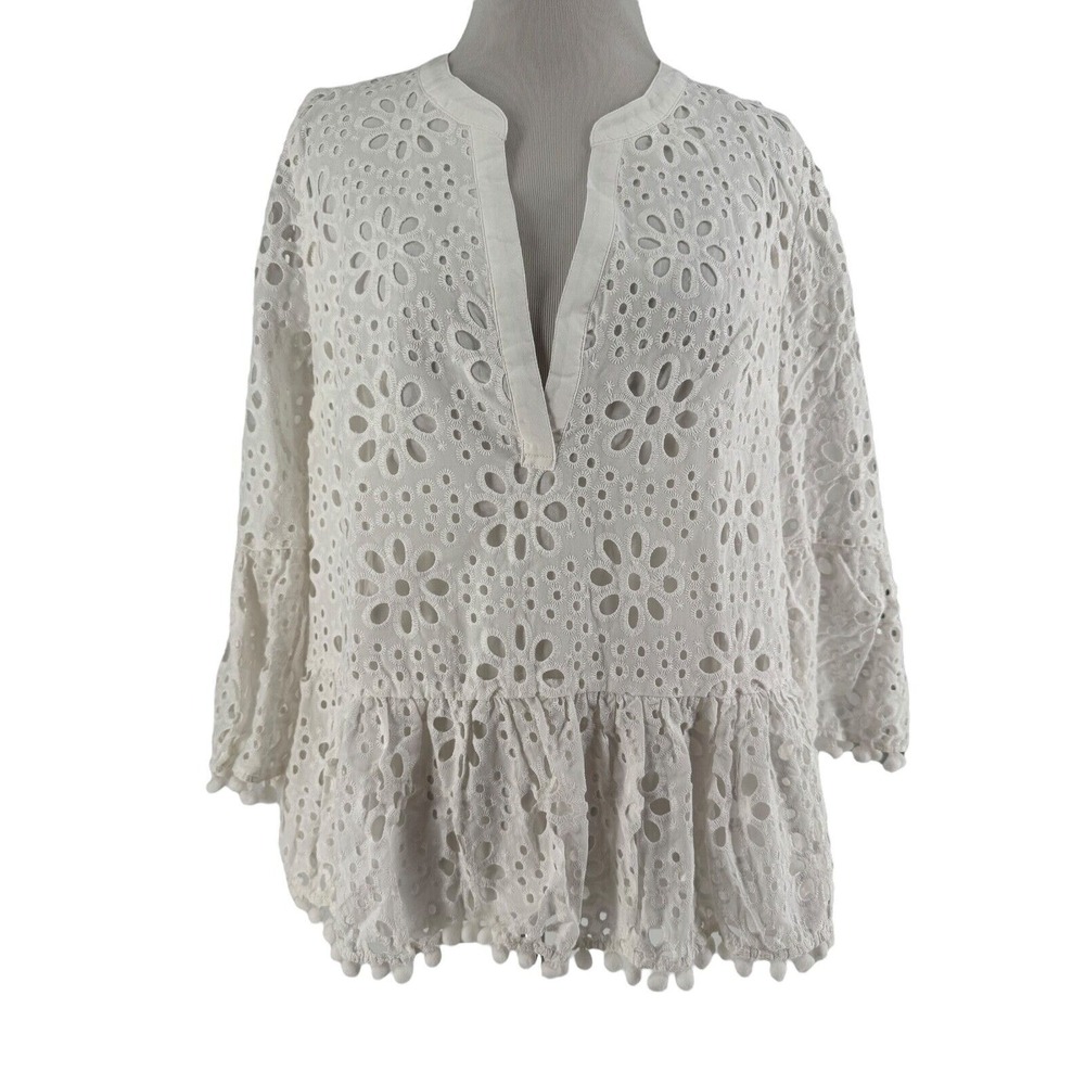 Lilly Pulitzer Women's White Bekah 3/4 Sleeve Eyelet Resort Top Size Small NEW